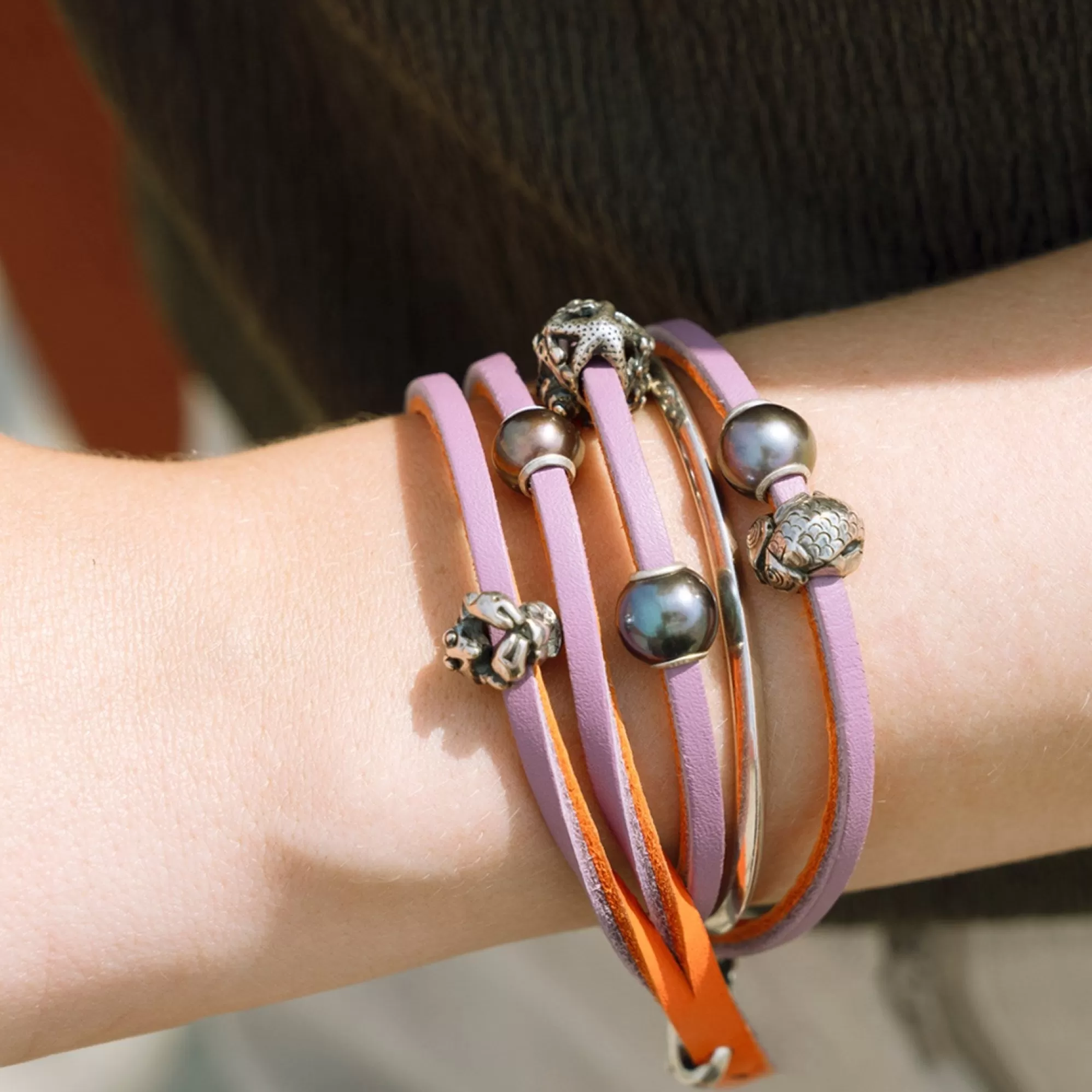 Clearance Trollbeads Leather Bracelet Pumpkin/Grape