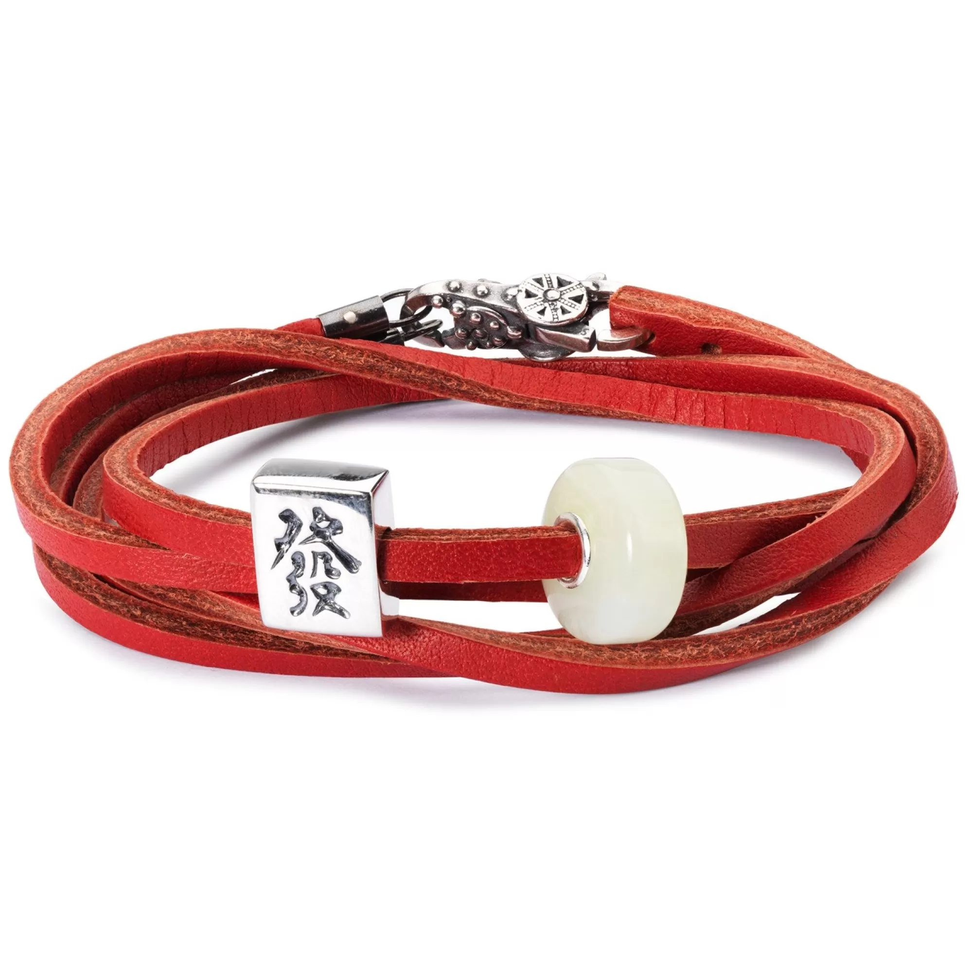 Fashion Trollbeads Leather Bracelet Red/Silver