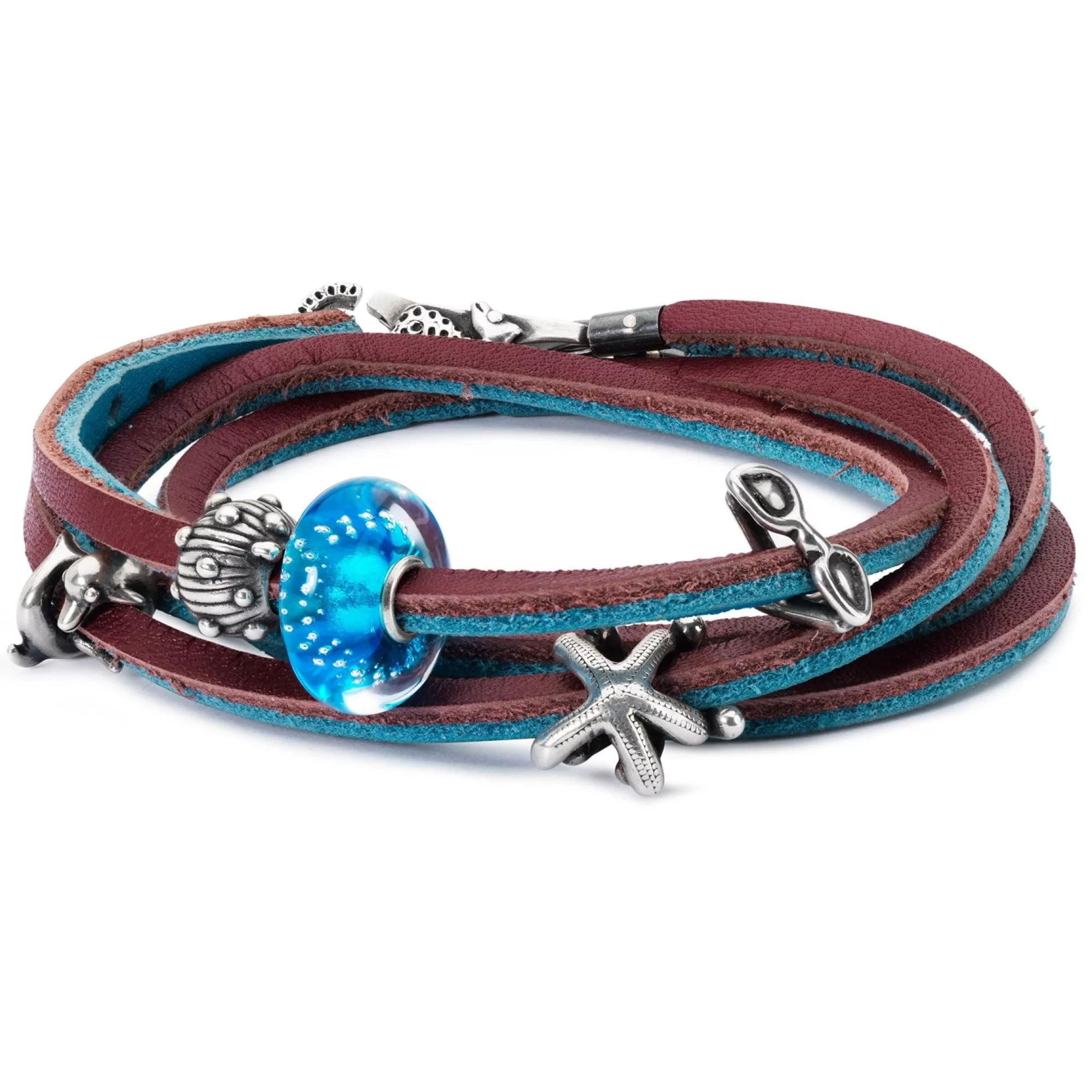 Hot Trollbeads Leather Bracelet Turquoise/Plum